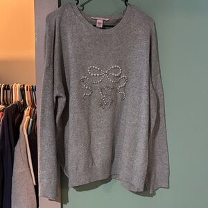 Victoria's Secret Gray Sweatshirt with Pearl Bow Design